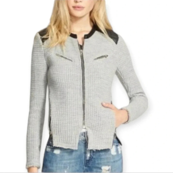 IRO Ceylona Knit Wool Zip Front Blazer with Lamb Leather Shoulders 42 FR (10 US) - Picture 16 of 16